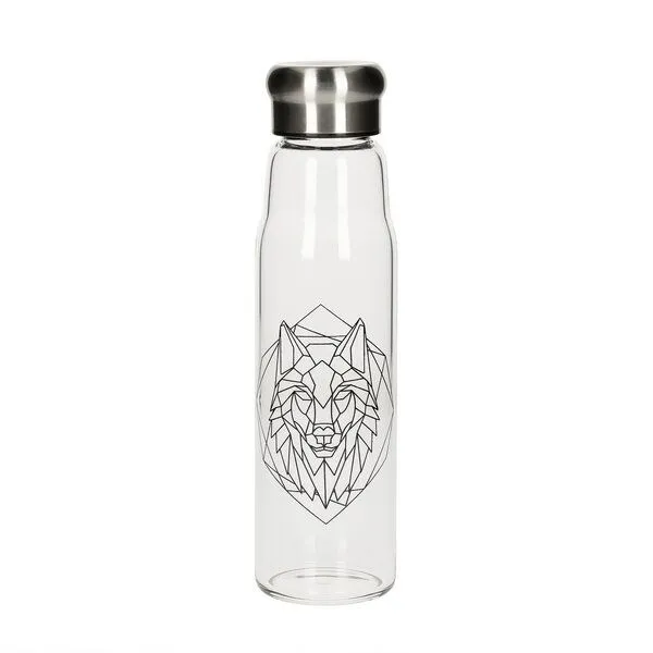 elasto elasto Glasflasche 0,55 Liter Trinkflasche Borosilikatglas mit Neoprentasche, Wolf, – Produktbild 2 von 4