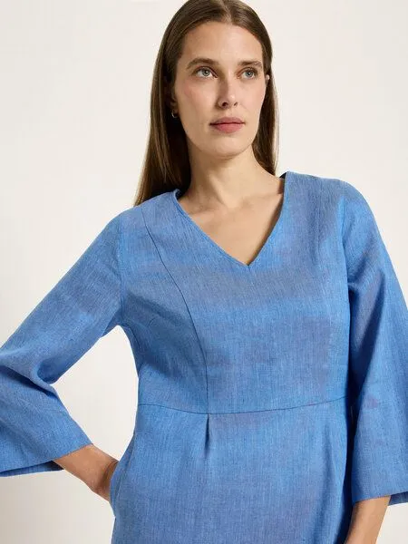 LANIUS LANIUS Midikleid (OCS) aus Leinen und Bio-Baumwolle, Lapis creme, – Produktbild 2 von 4