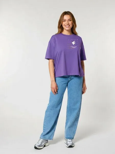 Kultgut Kultgut Biofair- Boxistyle Shirt / BE FREE & PROUD YOURSELF, Lila, – Produktbild 2 von 3