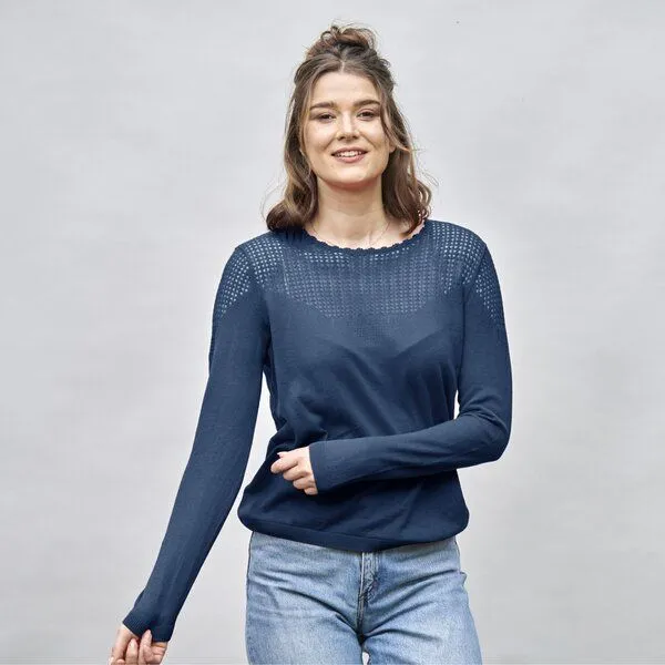 Kokon Zwo Kokon Zwo Pullover mit transparenter Strickstruktur 55% Leinen, 45% Baumwolle (kbA), Twilight blue, – Produktbild 1 von 2
