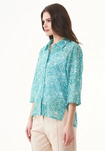 ORGANICATION ORGANICATION Hemdbluse aus Bio-Baumwoll-Voile, Grün((emerald flower), – Produktbild 3 von 4
