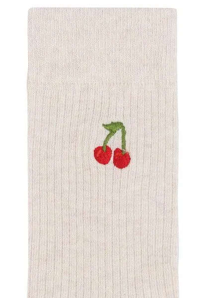 MELA MELA Gerippte Socken Stickerei 1er Pack, Cream melange / kirsche, – Produktbild 2 von 2