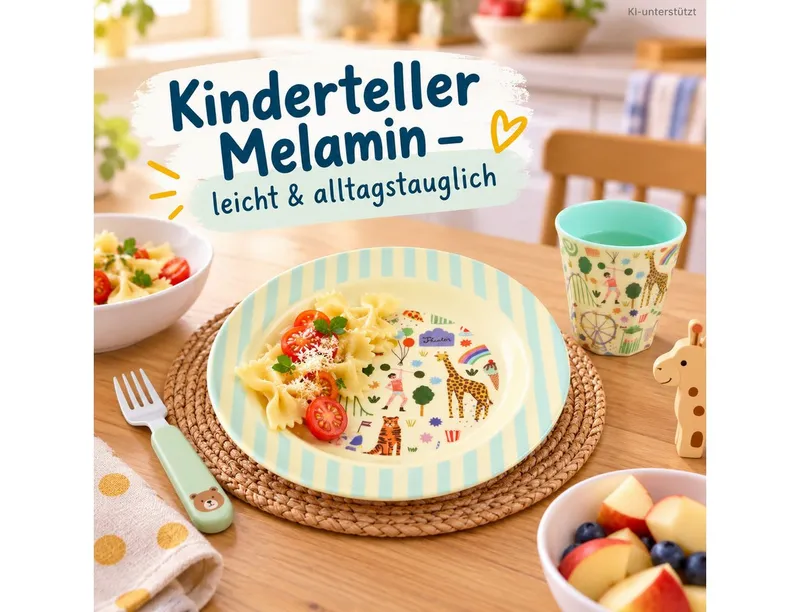 RICE RICE Teller Kinderteller 20cm Creme Mint Melamin tiefer Teller für Kinder, Grün, – Produktbild 2 von 5