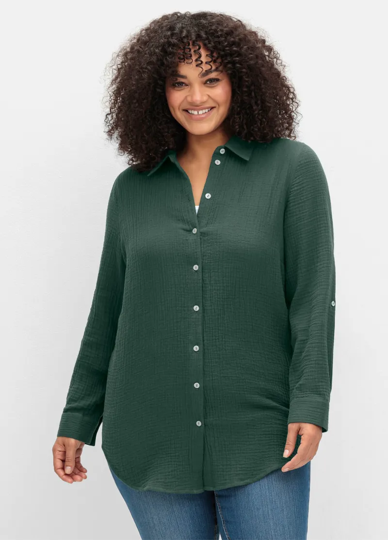 sheego Baumwollbluse, Moos, – Produktbild 2 von 3