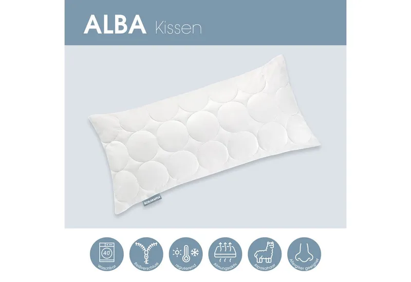 Schlaraffia Kopfkissen ALBA, Alpakahaar, 40x80, weich, Füllung: 100 % Alpakahaar, Bezug: 55 % Lyocell, 45 % Baumwolle, mit 100 % Alpakahaar versteppt, Seitenschläfer, Rückenschläfer, Allergikerfreundlich, klimatisierend, ergonomisch, Weiß, – Produktbild 3 von 5