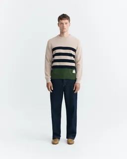 thinking mu Thinking MU Herren vegan Pullover Seth Gestreift Beige/Schwarz/Grün – Produktbild 1 von 1
