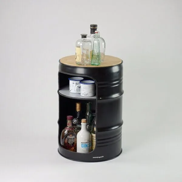 Lockengelöt Lockengelöt Minibar aus einem kleinen Ölfass, Schwarz, – Produktbild 3 von 3