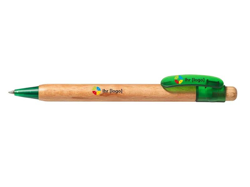 Memo PEFC-zert. Holz-Druckkugelschreiber 'Prisma wood' grün trans. Funktion – Produktbild 1 von 1