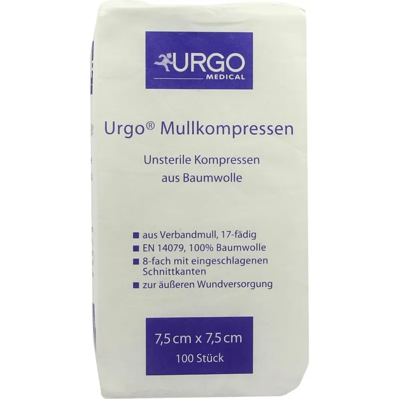 Urgo URGO MULLKOMPRESSEN 7,5x7,5 cm unsteril 100 St Kompressen – Produktbild 1 von 1