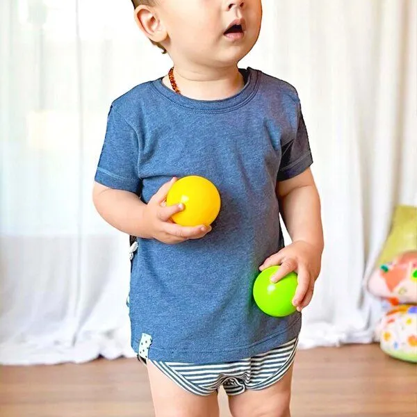OrganicEra Baby S/S T-shirt Body 'OrganicEra' aus Bio-Baumwolle, Blau, – Produktbild 1 von 4
