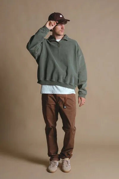 Trendsplant Trendsplant The Super Heavy Oversized Quarter Zip Sweatshirt Kombu Green, Oliv, – Produktbild 4 von 4