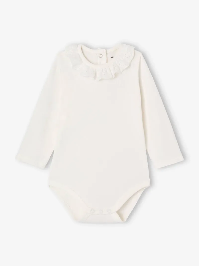 Vertbaudet Baby Langarm-Body mit besticktem Kragen personalisierbar, Wollweiß, – Produktbild 2 von 3