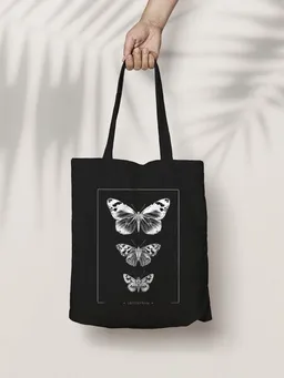 Bio-Baumwolltasche bedruckt - Schmetterlinge - Fairtrade - schwarz // ShellyCreates – Produktbild 1 von 1