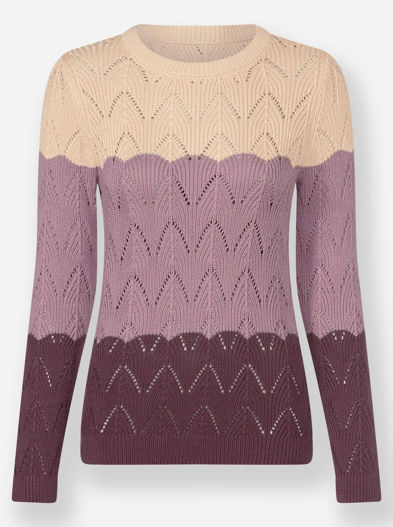 Witt Ajourpullover burgund-mauve-gemustert, Burgund-mauve-gemustert, – Produktbild 1 von 2