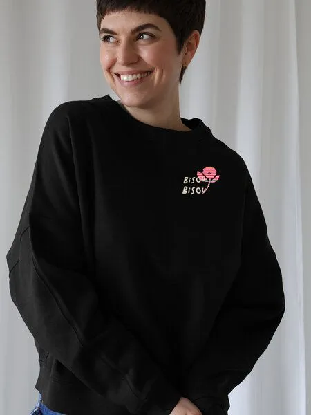 Kultgut Kultgut Artdesign - Bioqualität - Supersoft Sweater / bisou bisou, Schwarz, – Produktbild 1 von 1