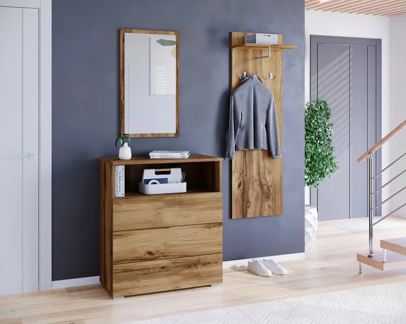 OTTO home Garderoben-Set PARIS/ TOKYO, (Komplett-Set, 3-St), Garderoben- Set Breite 140cm, hochkant oder quer montierbar Spiegel, Beige, – Produktbild 1 von 2