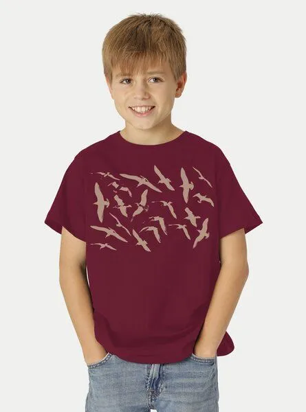 Peaces.bio - handbedruckte Biomode Peaces.bio - handbedruckte Biomode Bio-Kinder T-Shirt Möwen, Bordeaux, – Produktbild 1 von 2