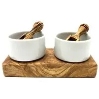 Olivenholz erleben Olivenholz erleben Dipschälchen-Set Porzellan (ø 5,5 cm) inkl. 2 Schippchen aus Olivenholz – Produktbild 1 von 1