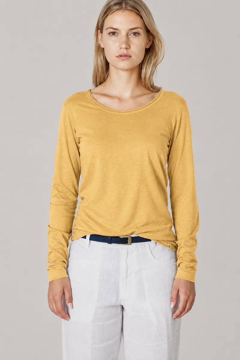 HempAge Hempage Damen vegan Langarm-T-Shirt In Dijon Gelb, Gelb, – Produktbild 2 von 2