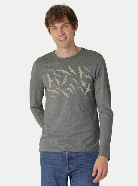 Peaces.bio - handbedruckte Biomode Peaces.bio - handbedruckte Biomode Bio-Herren-Langarmshirt Möwen, Dunkelgrau, – Produktbild 2 von 2