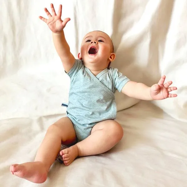 OrganicEra Baby S/S Kimono Body 'OrganicEra' aus Bio-Baumwolle, Aqua melange (grün), – Produktbild 1 von 3