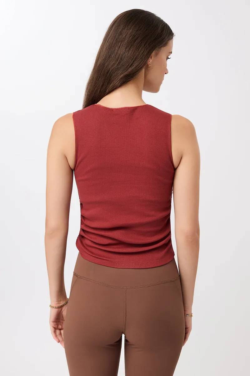 mandala MANDALA Damen vegan Top Mit Rippenbündchen Und Rüschen An Der Seite Siena, Rot, – Produktbild 2 von 2