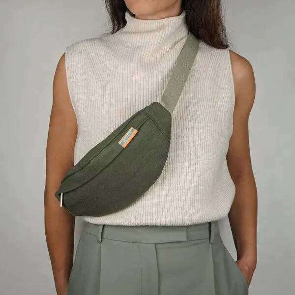 seasara seasara Bauchtasche Canvas aus Bio-Baumwolle/Hanf, Oliv, – Produktbild 3 von 4