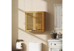 HOMCOM HOMCOM Hängeschrank Wandschrank aus Bambus, atmungsaktive Lamellentüren, Badschrank (Wandschrank aus Bambus, 1-St., Badezimmerschrank) über der Toilette, 60 x 20 x 60 cm – Produktbild 1 von 1