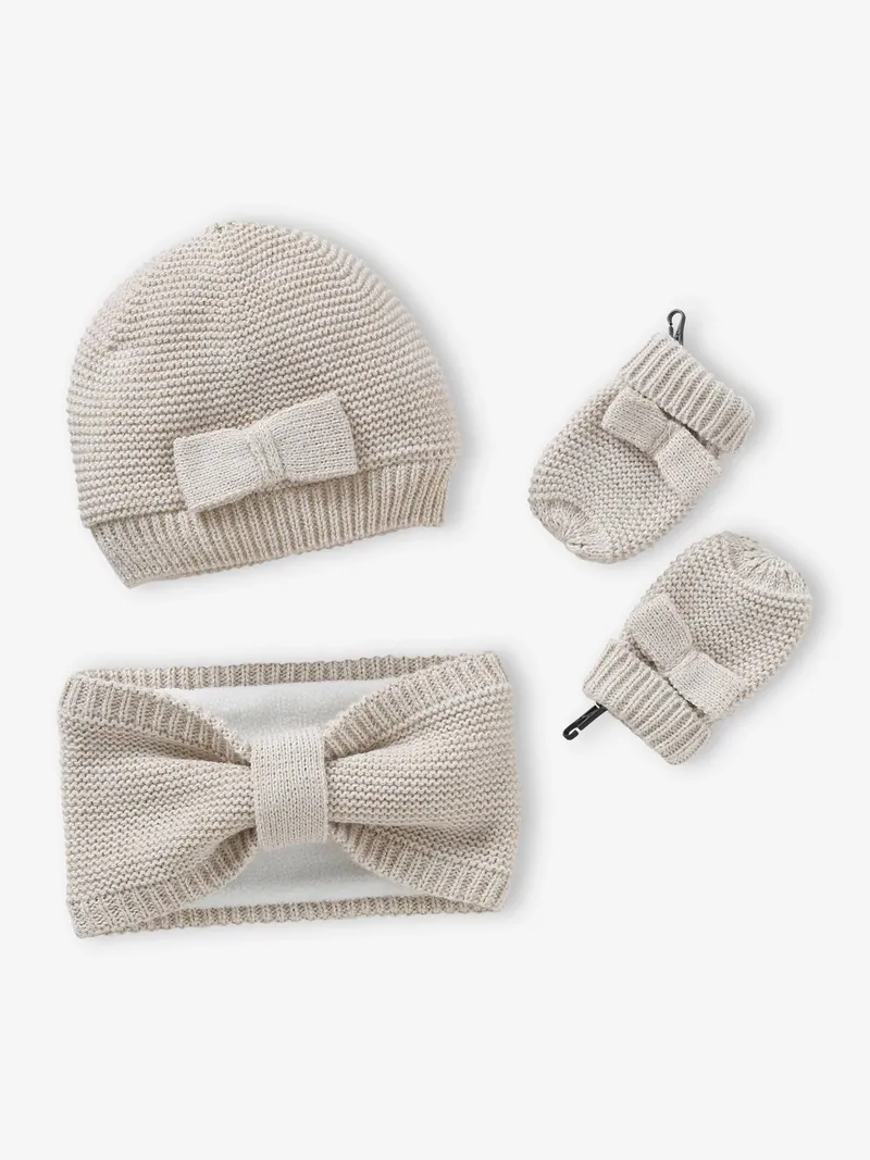 Vertbaudet Mädchen Baby-Set, Beige/schleifen, – Produktbild 1 von 4