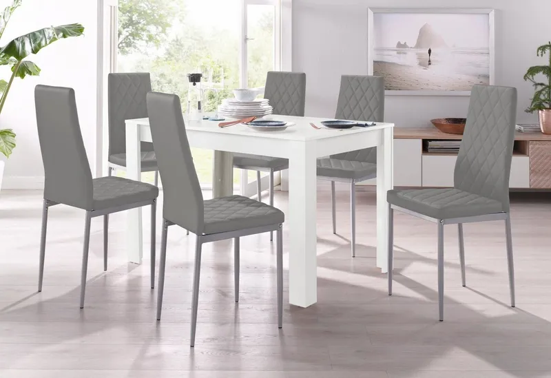 OTTO home Essgruppe Tisch, Stuhl, (Set, 5-tlg., 5tlg. Set. Tisch 120 cm plus 4 Stühle), Tisch 120 cm, 4 Stühle in Lederoptik, Grau|weiß, – Produktbild 1 von 5