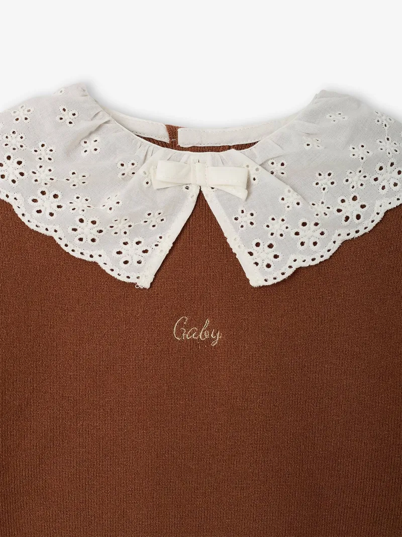Vertbaudet Vertbaudet Baby Pullover mit Spitzenkragen personalisierbar, Mokka, – Produktbild 3 von 3