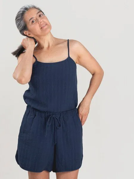 erlich textil erlich textil Fiona lange Mousseline Hose aus Bio-Baumwolle, made in Europe, Mitternachtblau, – Produktbild 2 von 8