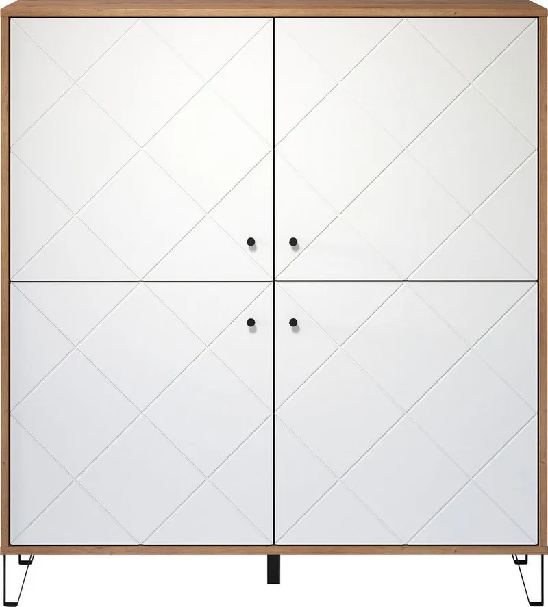 Home affaire Highboard Tarragona, Highboard mit 4 Türen & Soft-Close - (B/T/H) 123/40/136 cm, Braun, – Produktbild 2 von 3
