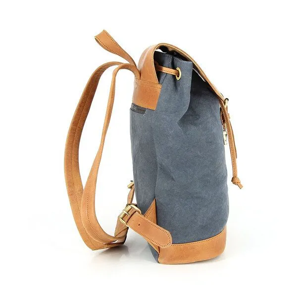 GLOBO Fair Trade GLOBO Fair Trade Lässiger Rucksack NOIDA aus Canvas & mattem Ökoleder, Braun/ blau, – Produktbild 4 von 4