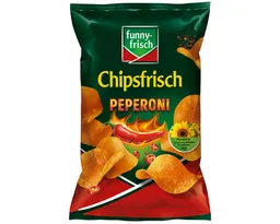 Funny-frisch Funny-frisch Chipsfrisch Peperoni 150g - Kartoffelchips - Peperonigeschmack - Glutenfrei - Vegan - Scharf & Pikant - Chili mit Schärfegrad 6. mit und – Produktbild 1 von 1