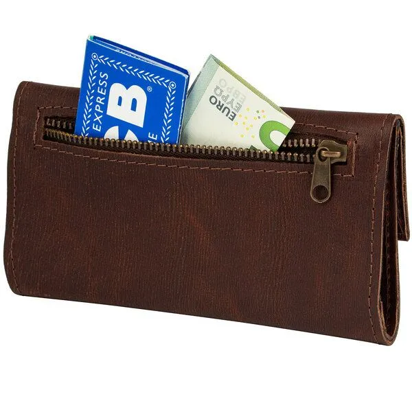 Simaru Simaru Tabaktasche Tabakbeutel aus Echtleder mit Magnet, Hellbraun, – Produktbild 2 von 3