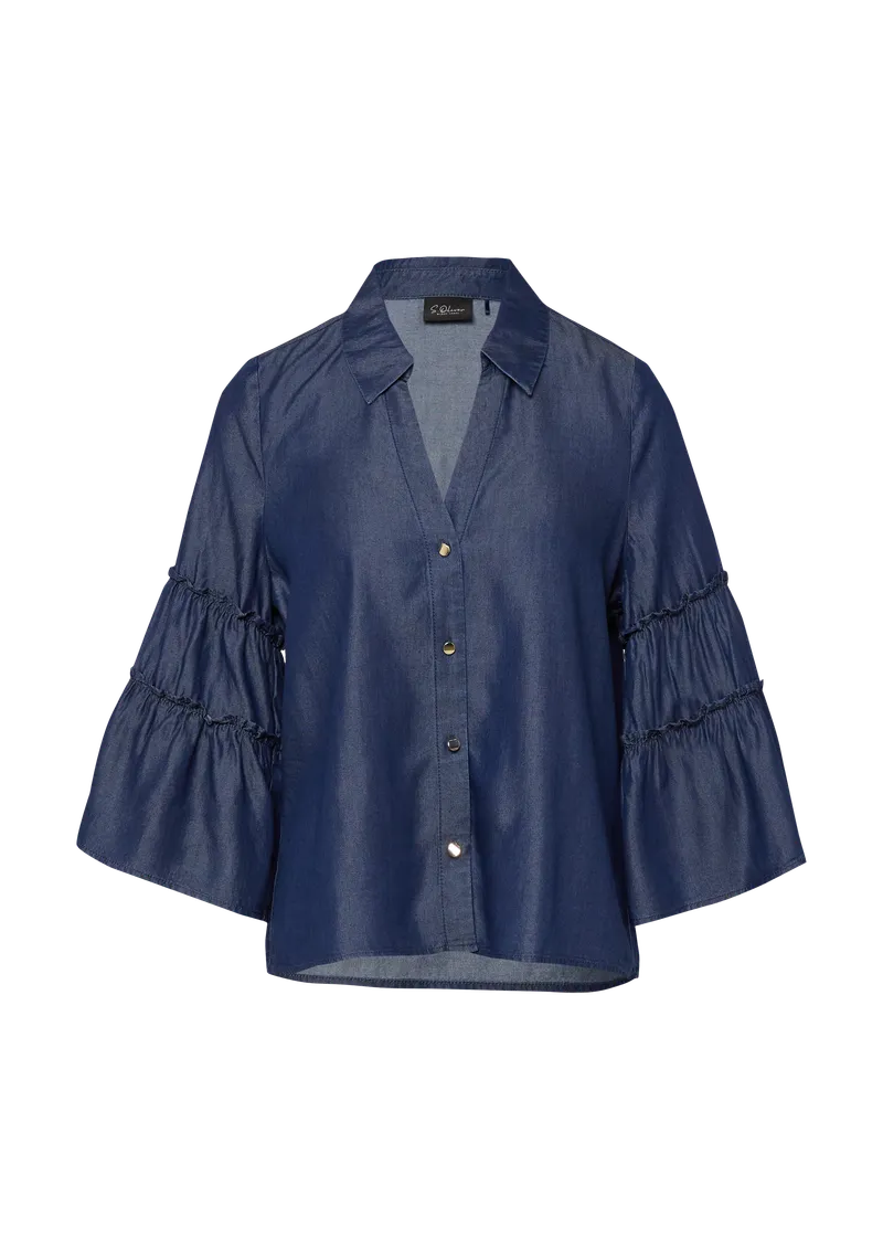 s.Oliver Lyocell-Bluse mit ausgestellten 3/4-Ärmeln, Blau, – Produktbild 1 von 3