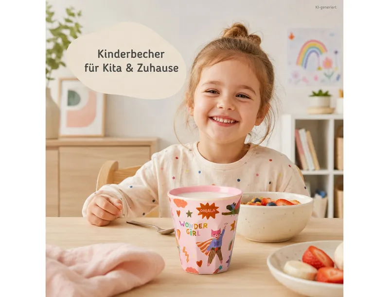 RICE RICE Becher Kinderbecher Melamin 250ml Rosa Pastellrosa Trinkbecher KITA, 1-tlg., Melamin, Rosa, – Produktbild 2 von 5