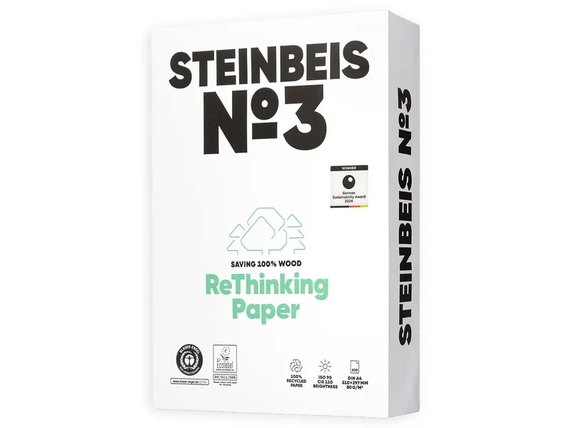 Steinbeis 500 Blatt Steinbeis Recycling-Kopierpapier "No.3, PureWhite" DIN A4 – Produktbild 1 von 1
