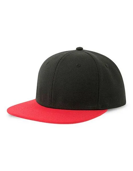 Atlantis Headwear Atlantis Headwear Basecap Flacher Schirm mit Kunststoffverschluss Snap Back, Schwarz/rot, – Produktbild 1 von 2