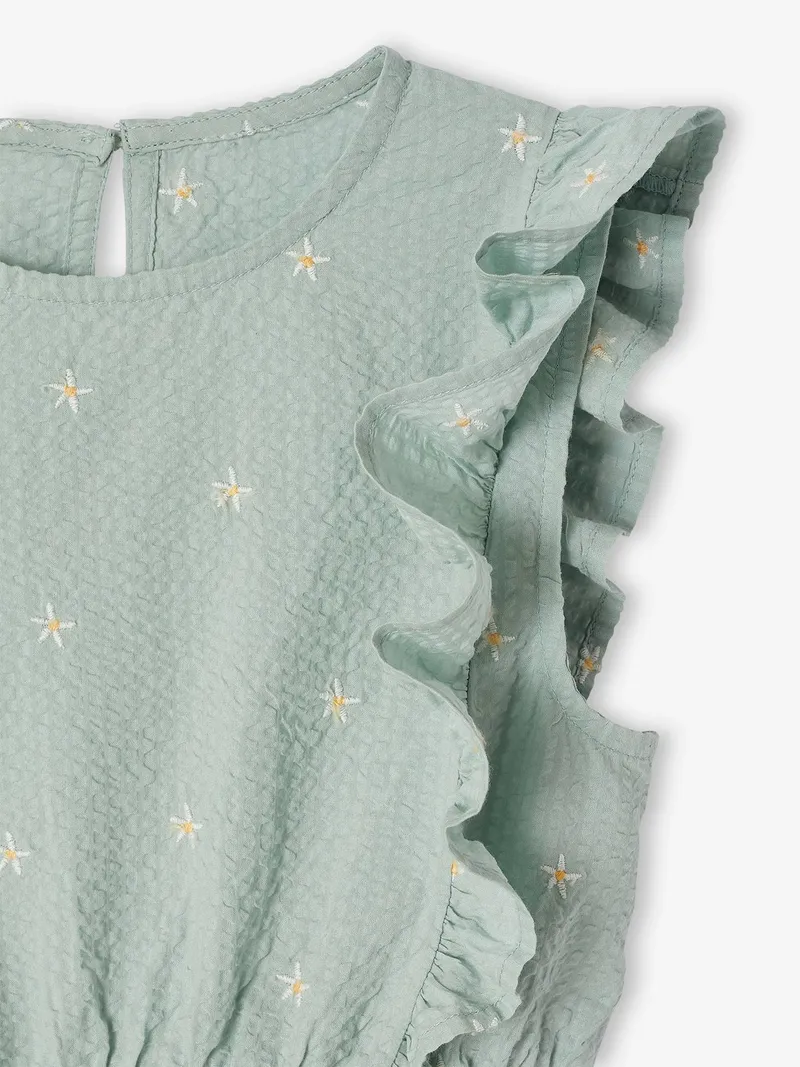 Vertbaudet Vertbaudet Mädchen Volantkleid aus Seersucker salbei, Salbeigrün, – Produktbild 3 von 4