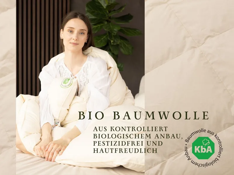 Vitaschlaf Daunenbettdecke Vitaschlaf® BIO-LUXE-KBA Bettdecken für Sommer Winter Ganzjahresdecke, Füllung: 100% Daunen, alle Wärmestufen, Bezug: 100% BIO-BAUMWOLLE, Bettdecke 135x200 cm, 155x220 cm und weitere Größen – Produktbild 3 von 6