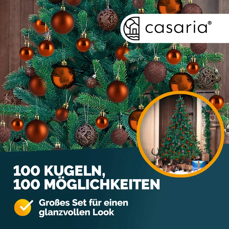 Casaria® Weihnachtskugeln Bronze 100-tlg in matt, glänzend & glitzernd, Braun, – Produktbild 2 von 2