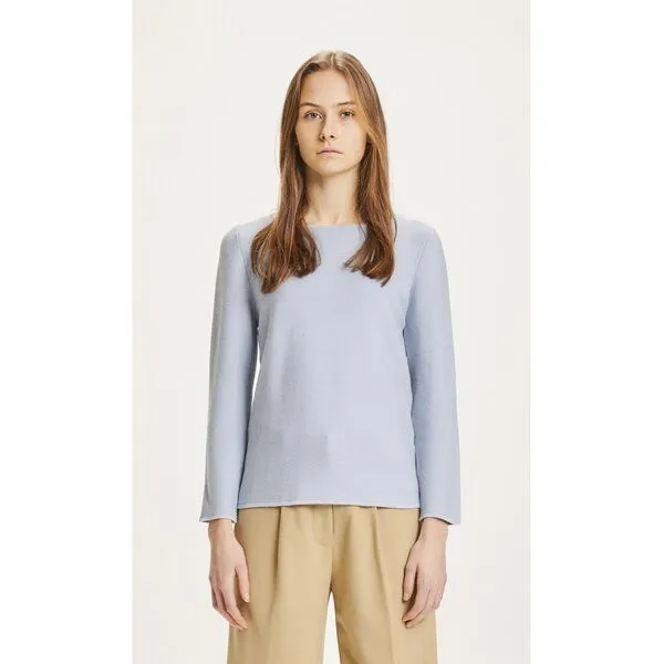 KnowledgeCotton Apparel KnowledgeCotton Apparel Strickpullover Myrthe mit U-Boot Ausschnitt - aus Biobaumwolle, Hellblau (blue fog), – Produktbild 1 von 3