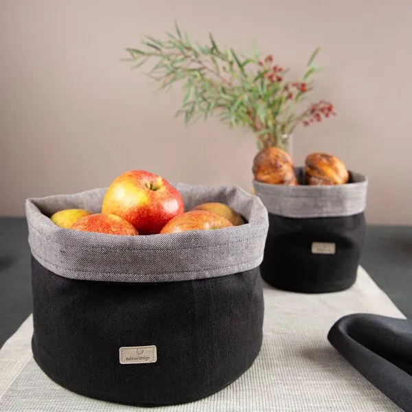 nahtur-design nahtur-design Brotkorb, Obstkorb oder Utensilo aus Bioleinen, Dunkelblau, – Produktbild 1 von 4