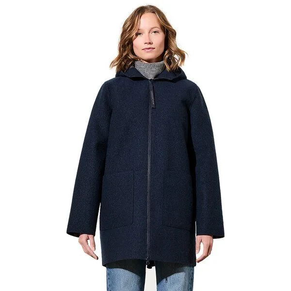 LangerChen Kapuzenjacke aus Wollwalk, Navy, – Produktbild 2 von 4