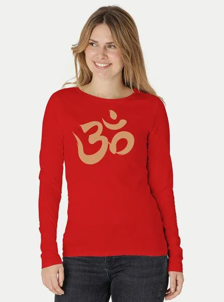 Peaces.bio - handbedruckte Biomode Peaces.bio - handbedruckte Biomode Bio-Damen-Langarmshirt "OM", Rot, – Produktbild 2 von 3