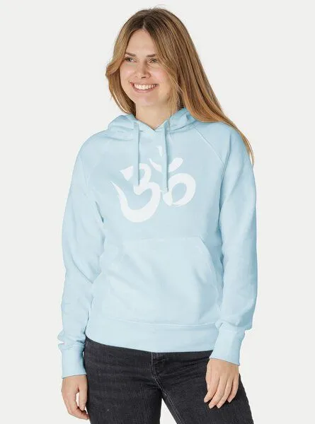 Peaces.bio - handbedruckte Biomode Peaces.bio - handbedruckte Biomode Bio-Damen-Kapuzensweater Om, Hellblau, – Produktbild 2 von 2