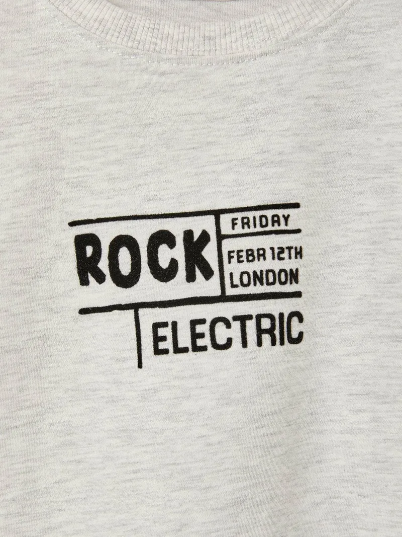 Vertbaudet Shirt Jungen Rock'n'Roll, Weiß meliert, – Produktbild 3 von 4