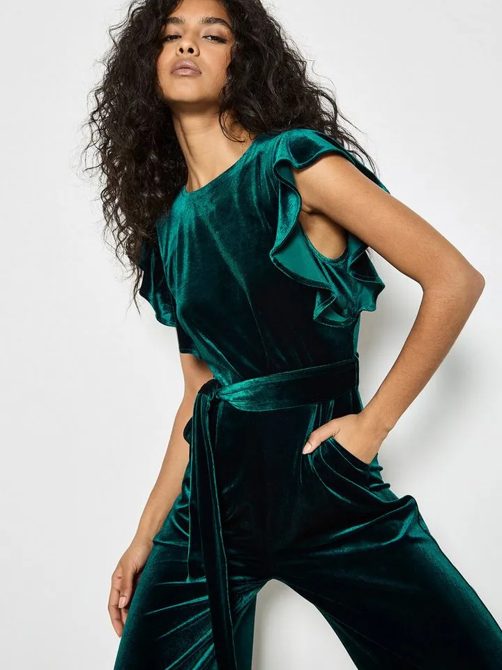 Apricot Apricot Jumpsuit Partyjumpsuit (mit Bindeband) aus Samt, Grün, – Produktbild 3 von 4